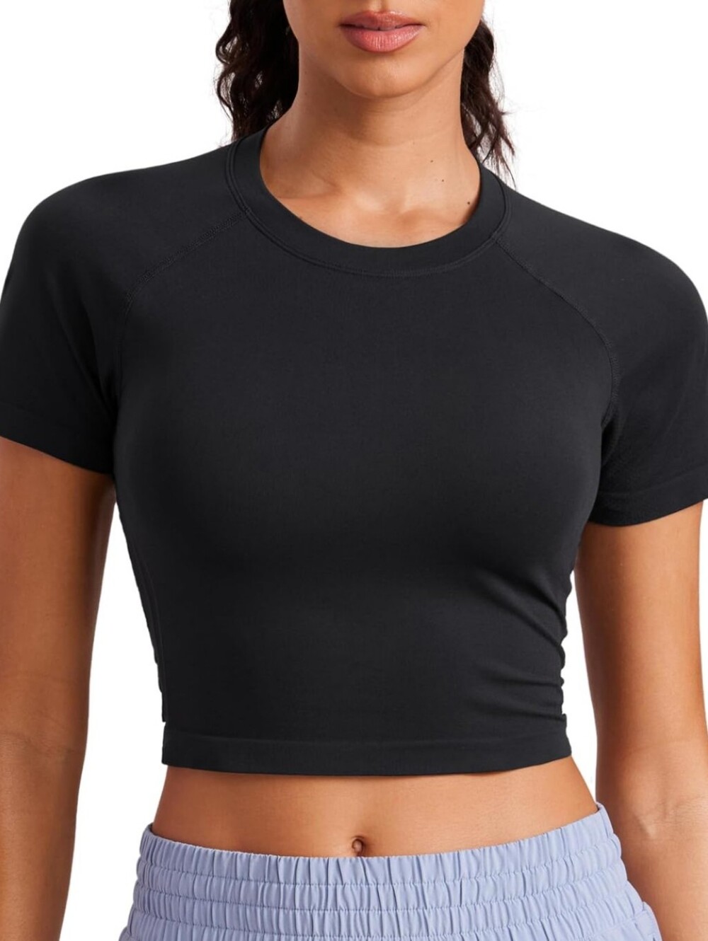 LIKE NEW Crz Yoga Seamless Cropped T-Shirt, Waist Length, Black, Size Medium